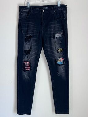 Amiri Men's MX1 Distressed Denim Jeans $1080 Size 38 Patchwork Tie Dye Leather